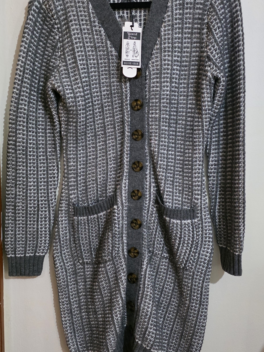 Olive & Oak Gray Knit Button-Up Long Cardigan